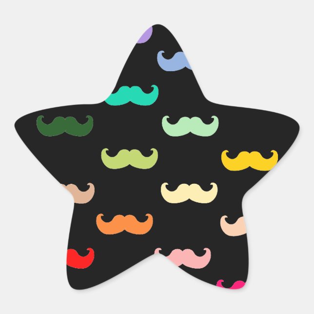 Colourful Rainbow Moustache pattern on black Star Sticker (Front)
