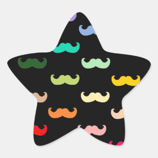 Colourful Rainbow Moustache pattern on black Star Sticker