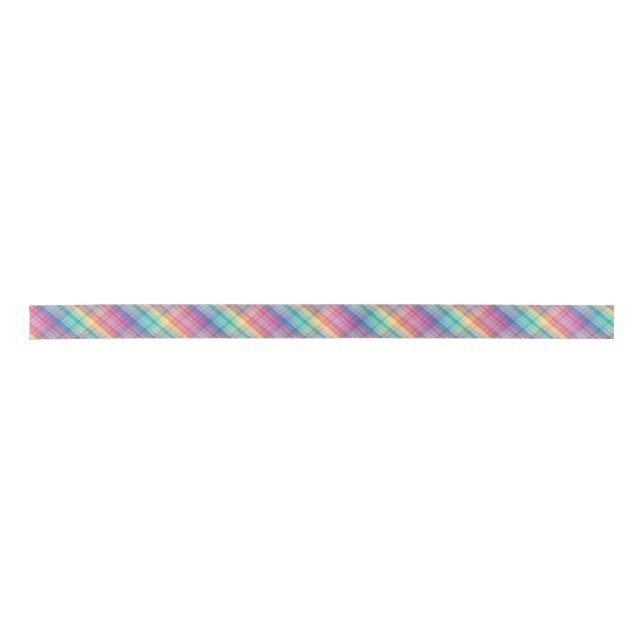 Colourful Rainbow Multicolor Crosshatch Plaid Satin Ribbon (Front)