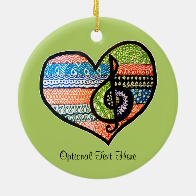 Colourful Rainbow Music Heart Customisable Ceramic Tree Decoration (Back)