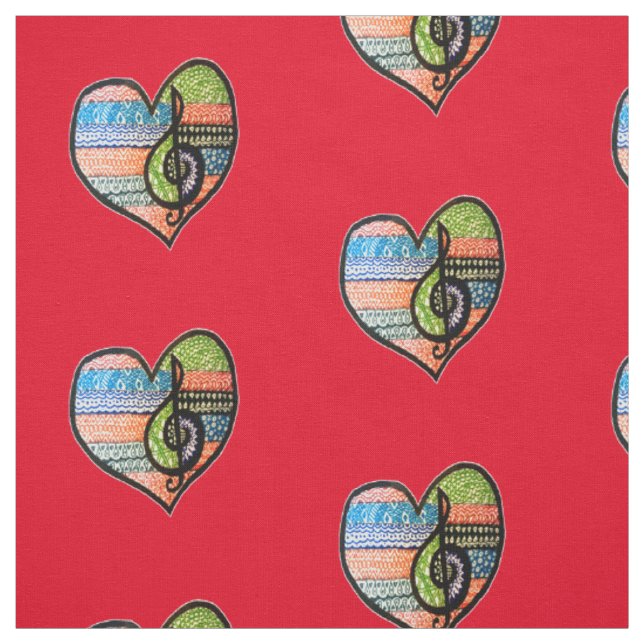 Colourful Rainbow Music Heart Customisable Fabric (Swatch)