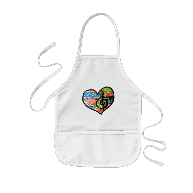 Colourful Rainbow Music Heart Customisable Kids Apron (Front)