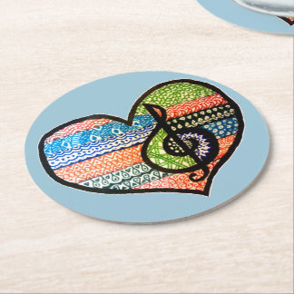 Colourful Rainbow Music Heart Customisable Round Paper Coaster