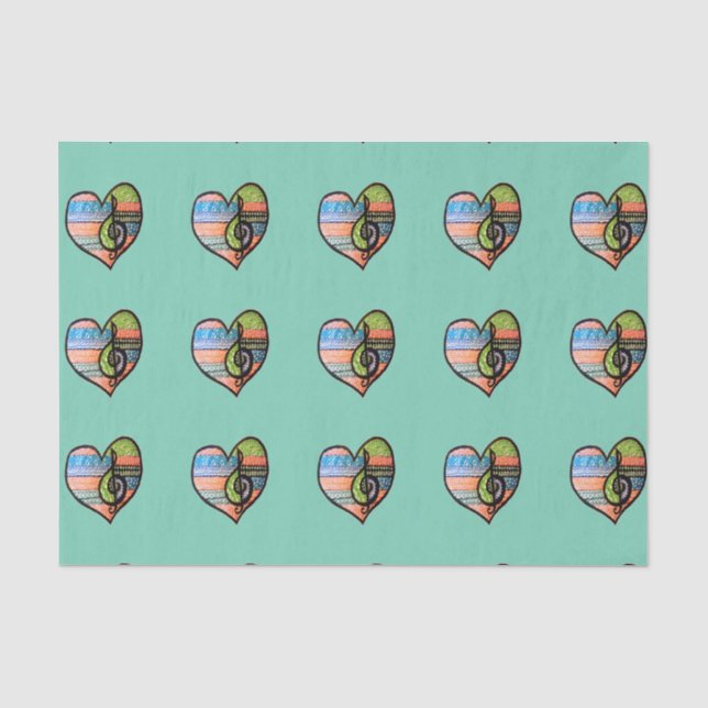 Colourful Rainbow Music Heart Customisable Tissue Paper (Front)