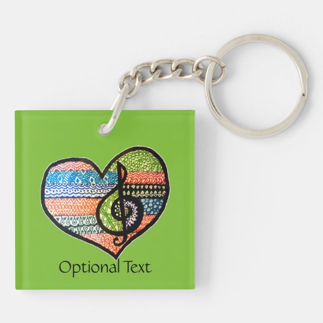 Colourful Rainbow Music Heart Doodle Personalised Key Ring (Back)