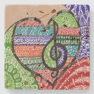 Colourful Rainbow Music Heart Doodle Personalised Stone Coaster