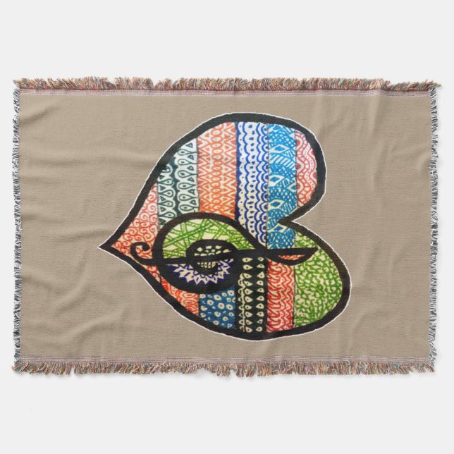Colourful Rainbow Music Heart Doodle Personalised Throw Blanket (Front)