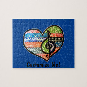 Colourful Rainbow Music Heart Doodle To Customise Jigsaw Puzzle