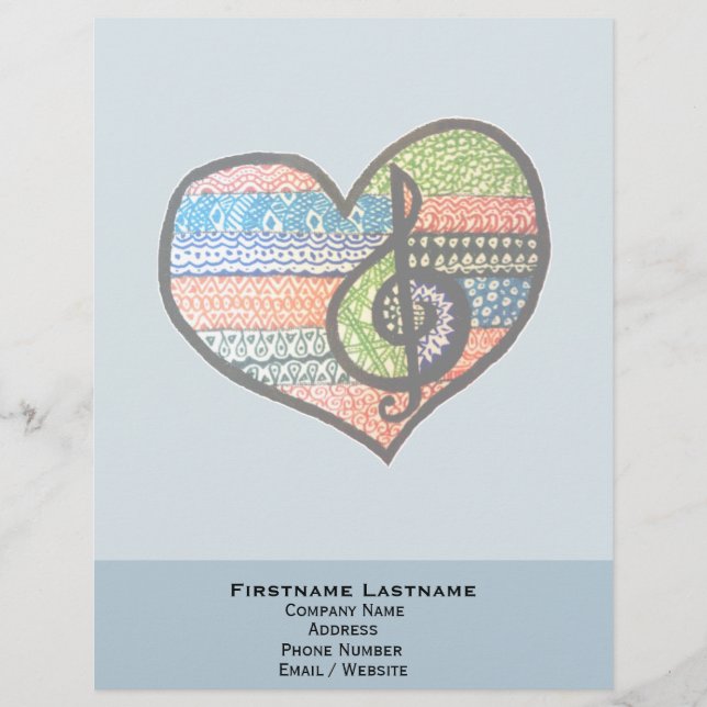 Colourful Rainbow Music Heart Personalised Letterhead Template (Front)