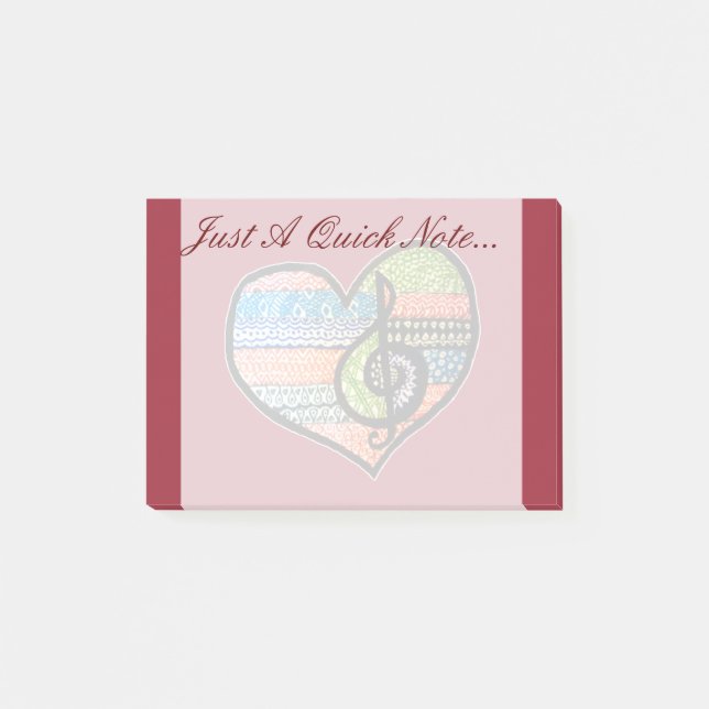 Colourful Rainbow Music Heart Personalised Post-it Notes (Front)
