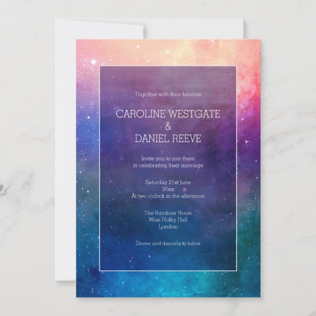 Colourful Rainbow Nebula Wedding Invitation (Front)