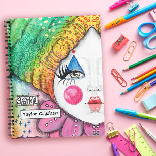 Colourful Rainbow Ombre Clown Girl Cute Whimsical Notebook