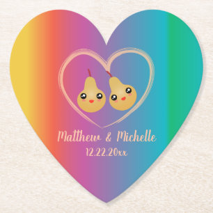 Colourful Rainbow Ombre Perfect Pear Cute Wedding Paper Coaster