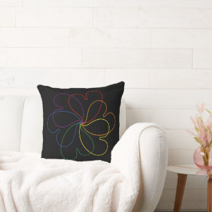 Colourful Rainbow on Black Chic heartS flower Cushion