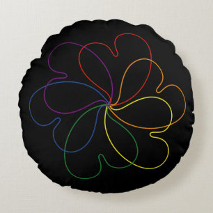 Colourful Rainbow on Black Chic heartS flower Round Cushion