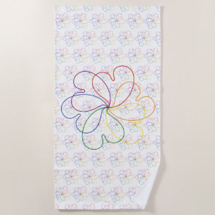 Colourful Rainbow on White Chic heartS flower Beach Towel
