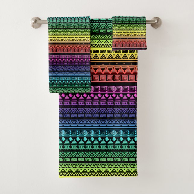 Colourful rainbow ornament bath towel set (Insitu)