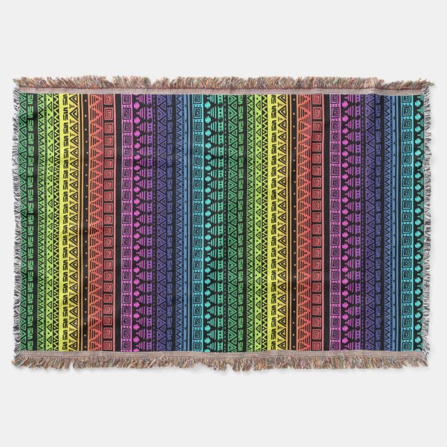 Colourful rainbow ornament throw blanket (Front)