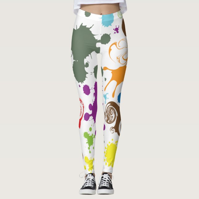 Colourful Rainbow Paint Splatter Art Leggings (Front)