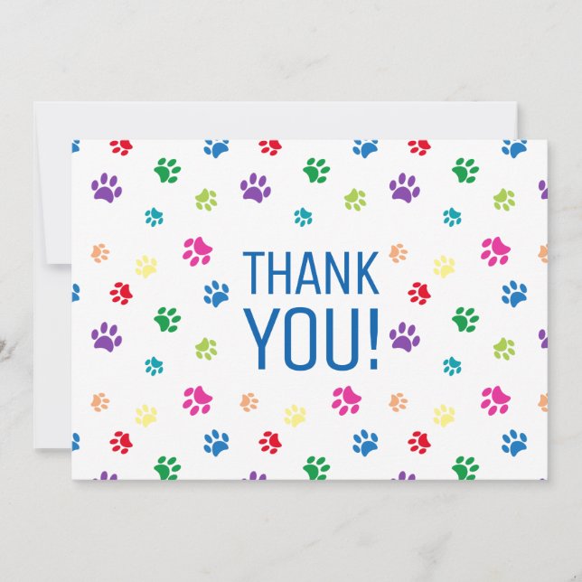Colourful Rainbow Painted Paw Prints Thank You Card (Front)
