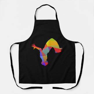 Colourful rainbow parkour runner in backflip sport apron