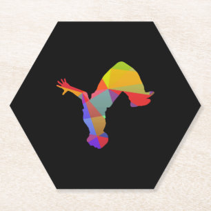 Colourful rainbow parkour runner in backflip sport paper coaster