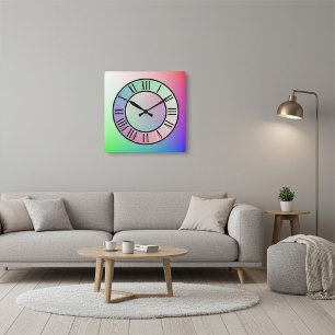 Colourful Rainbow Pastel and Roman Hour Markers Square Wall Clock
