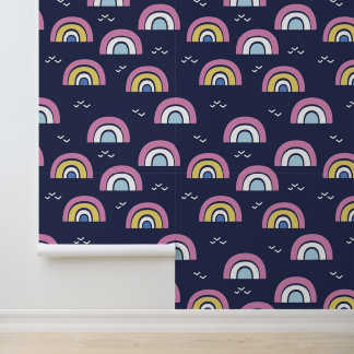 Colourful Rainbow Pattern Navy Blue Wallpaper
