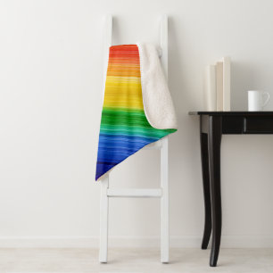 Colourful rainbow pattern sherpa blanket
