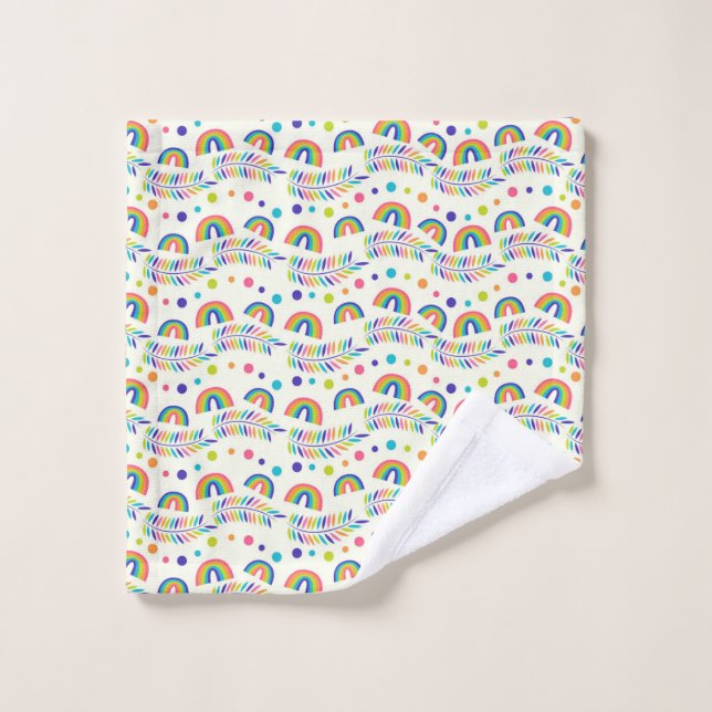 colourful rainbow-patterned towel set and washclot (Wash Cloth)