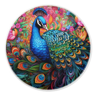 Colourful Rainbow Peacock Ceramic Knob