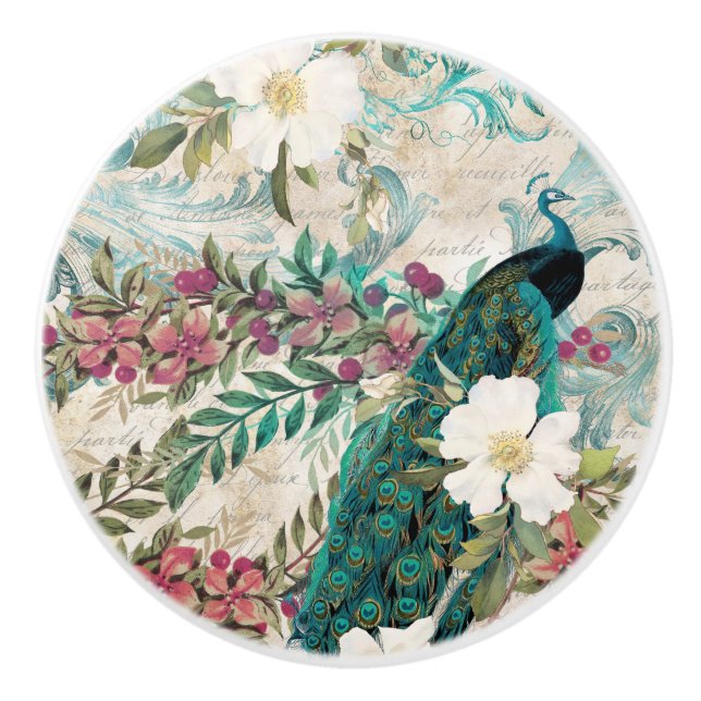 Colourful Rainbow Peacock Ceramic Knob (Front)