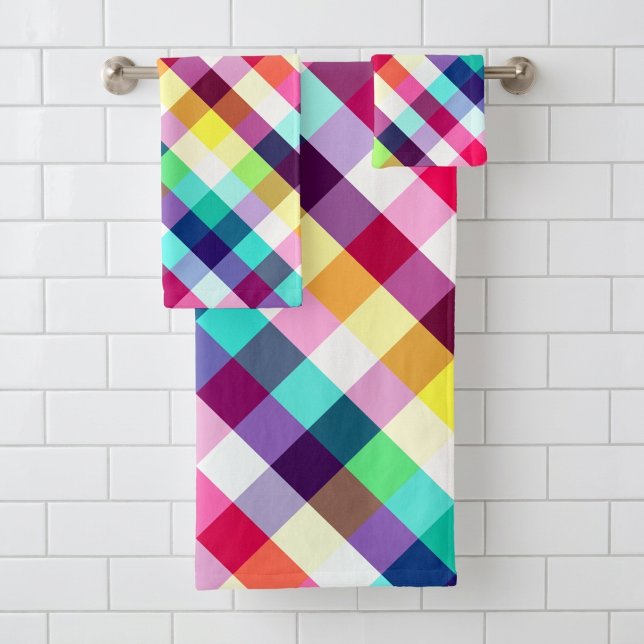 Colourful Rainbow Plaid Bath Towel Set (Colorful Rainbow Plaid Bath Towel Set)