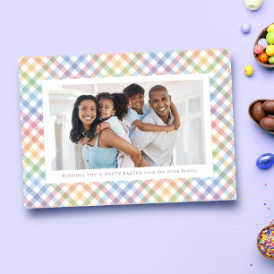 Colourful rainbow plaid frame photo Happy Easter Holiday Card