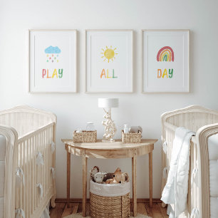 colourful rainbow play all day art print set of 3