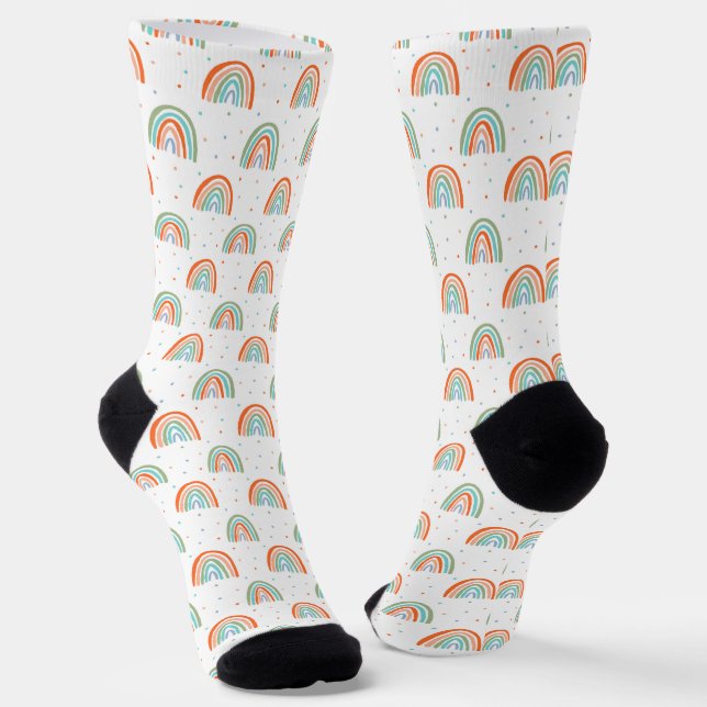 Colourful Rainbow Polka Dot Pattern Socks (Angled)