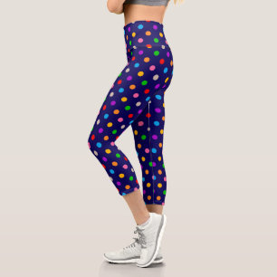 Colourful Rainbow Polka Dots Blue Capri Leggings