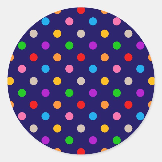 Colourful Rainbow Polka Dots Blue  Classic Round Sticker (Front)