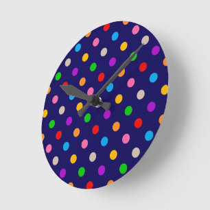 Colourful Rainbow Polka Dots Blue  Round Clock