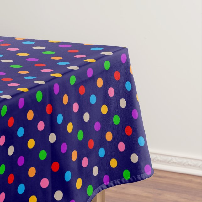 Colourful Rainbow Polka Dots Blue  Tablecloth (In Situ)