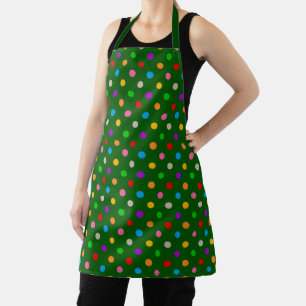Colourful Rainbow Polka Dots Green Apron