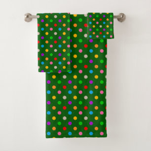Colourful Rainbow Polka Dots Green Bath Towel Set