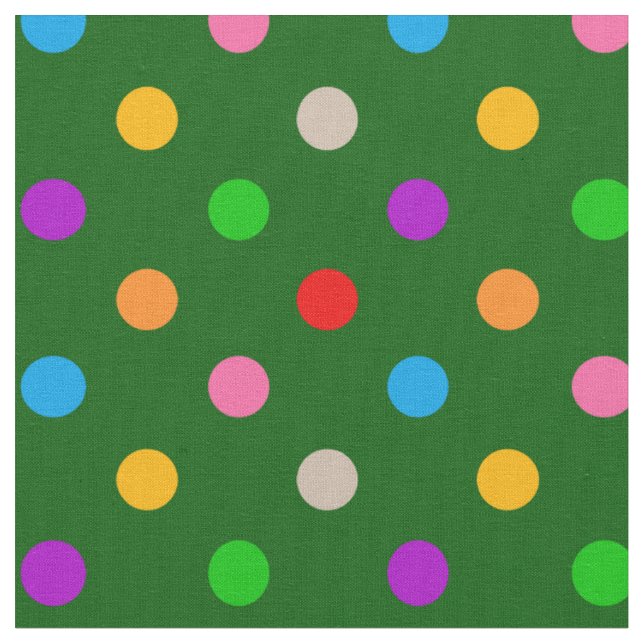 Colourful Rainbow Polka Dots Green  Fabric (Close Up)