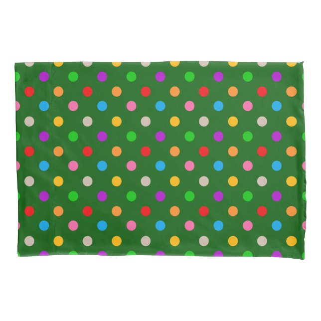 Colourful Rainbow Polka Dots Green  Pillowcase (Front)