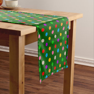 Colourful Rainbow Polka Dots Green Short Table Runner