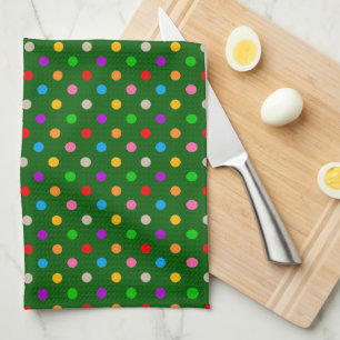 Colourful Rainbow Polka Dots Green Tea Towel