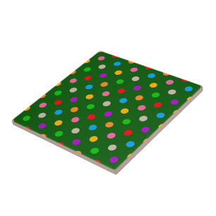 Colourful Rainbow Polka Dots Green Tile