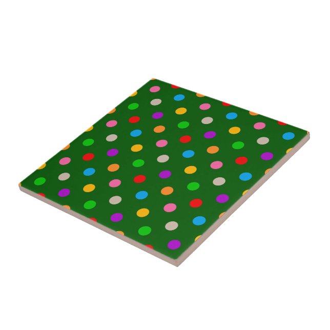 Colourful Rainbow Polka Dots Green  Tile (Side)