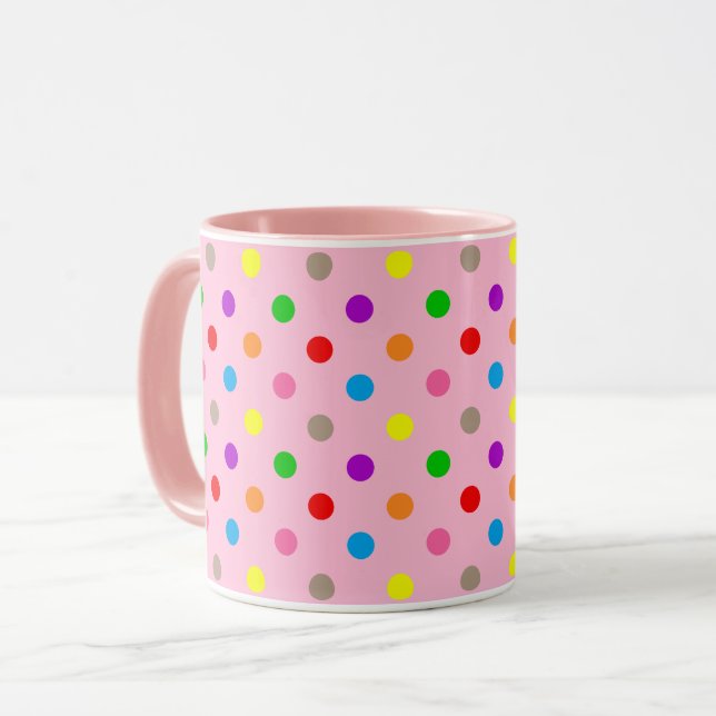 Colourful Rainbow Polka Dots Pink  Mug (Front Left)