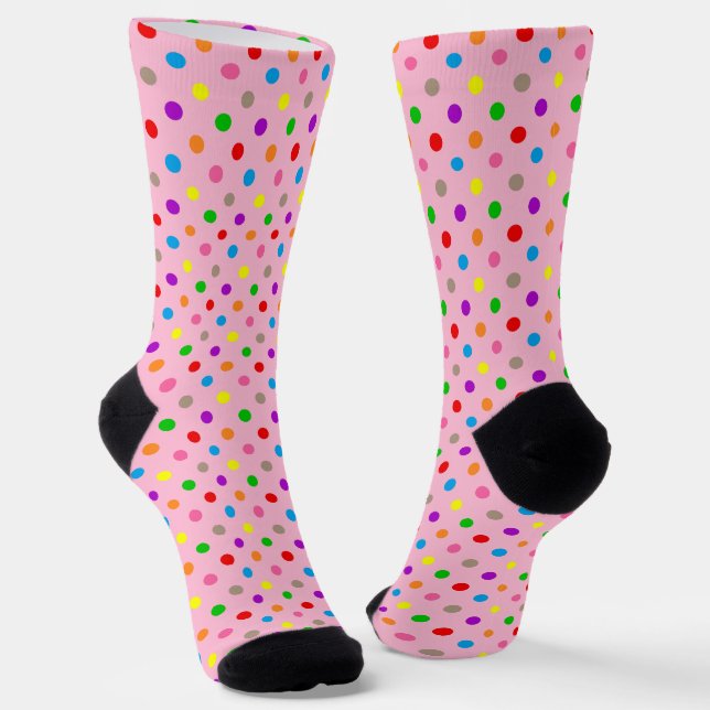 Colourful Rainbow Polka Dots Pink  Socks (Angled)